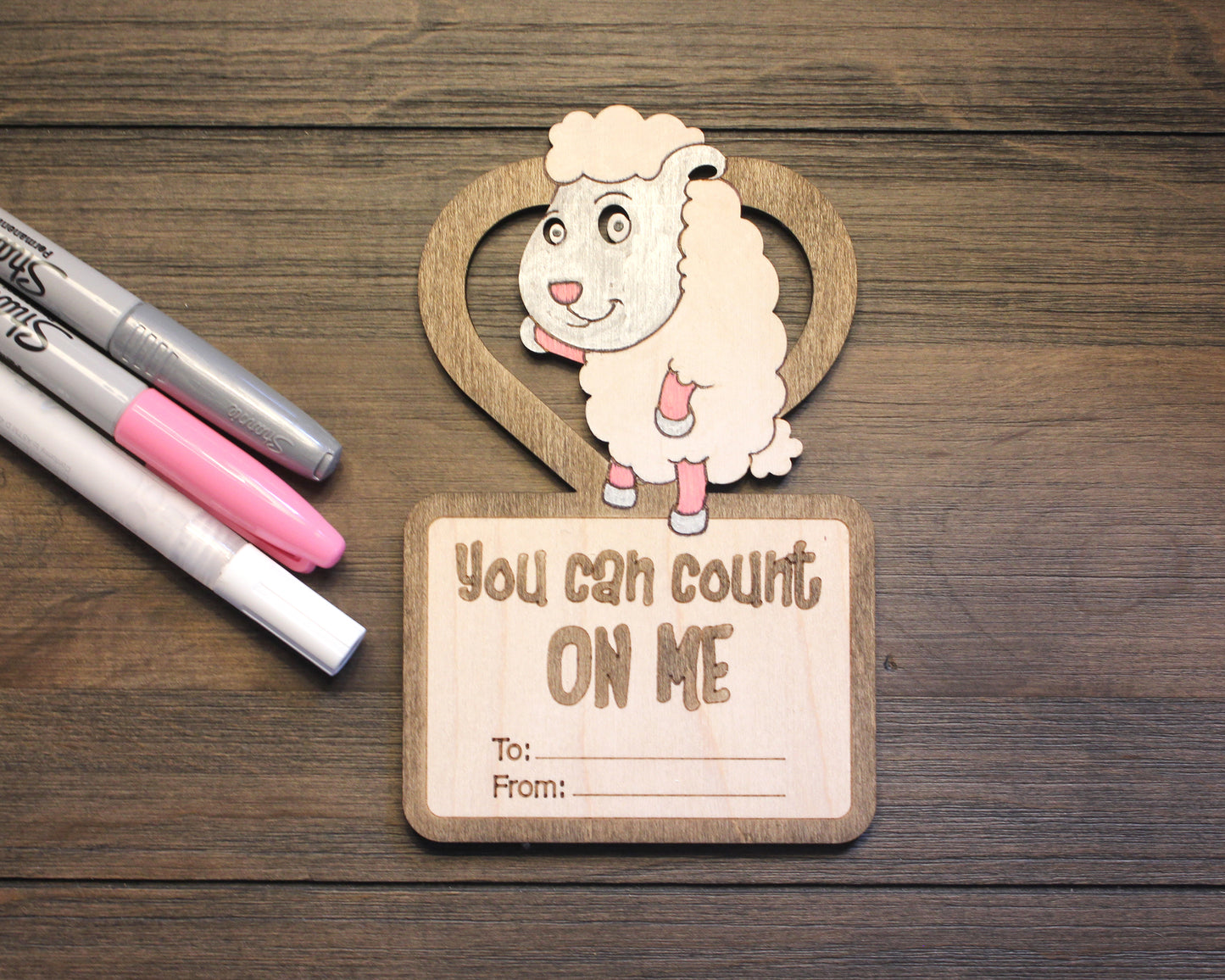 Valentines Day Cards, Color Your Own Farm Animals, Set of 5 Wooden Valentines