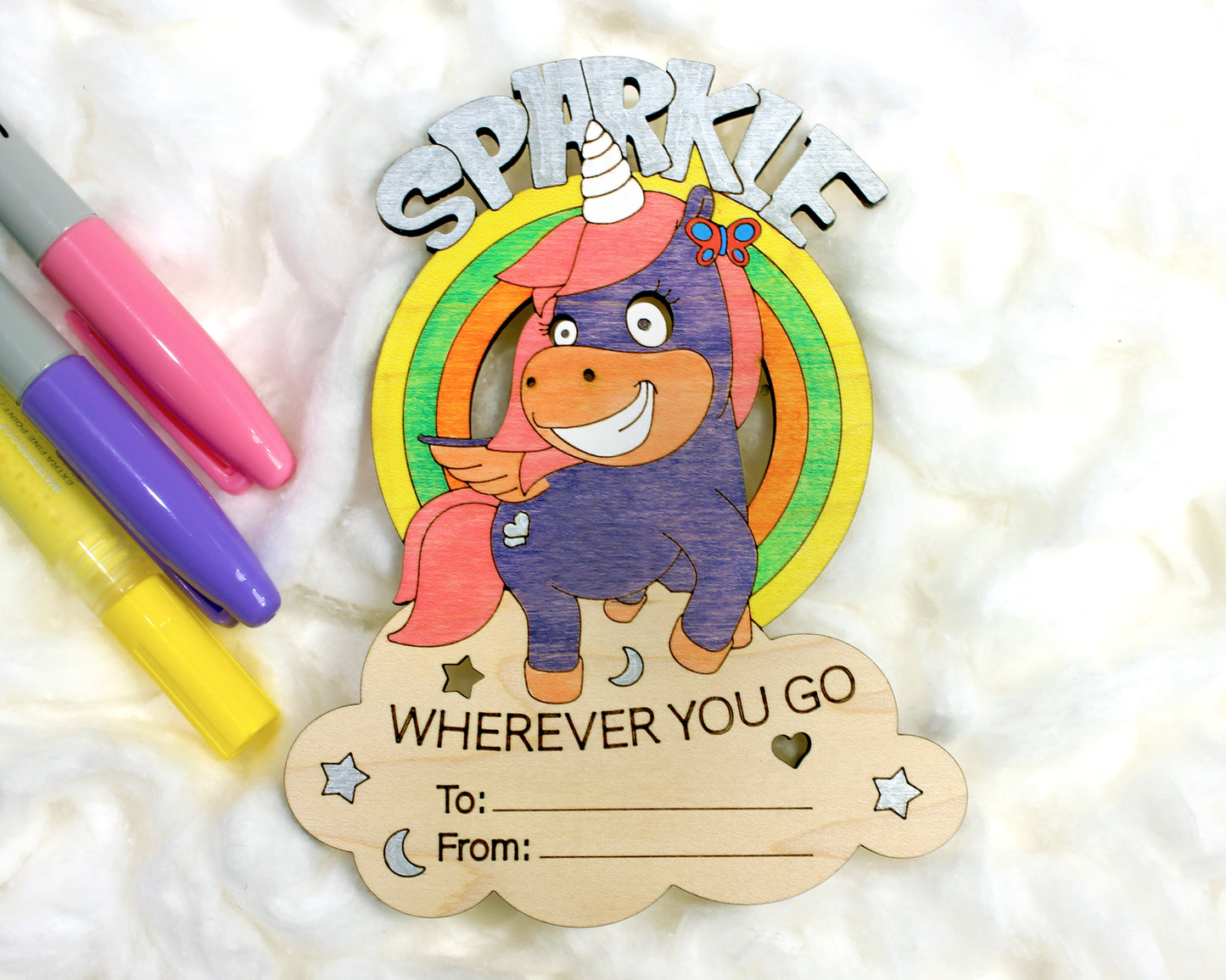 Valentines Day Cards, Color Your Own Unicorn, Set of 5 Wooden Valentines