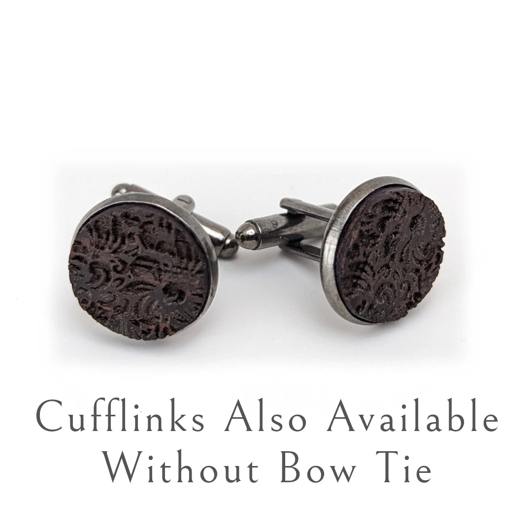 Wenge Floral Bow Tie & Cufflinks Set