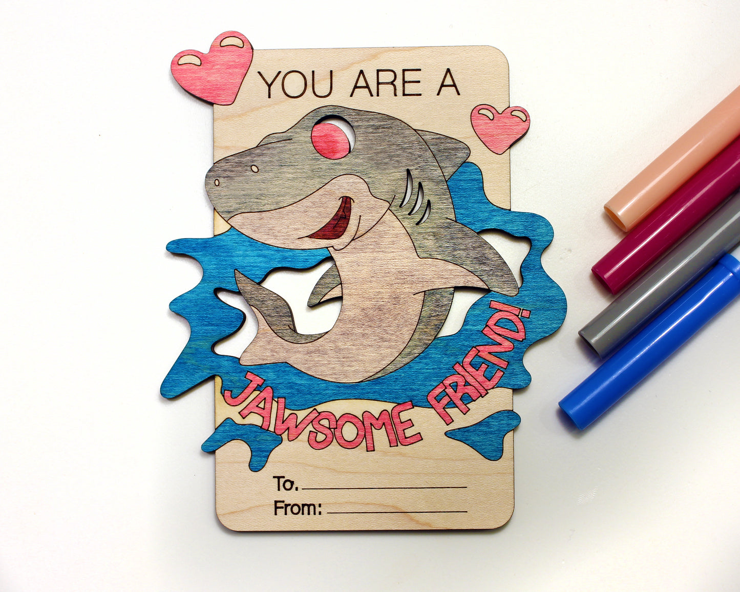 Valentines Day Cards, Color Your Own Sea Creature, Set of 5 Wooden Valentines