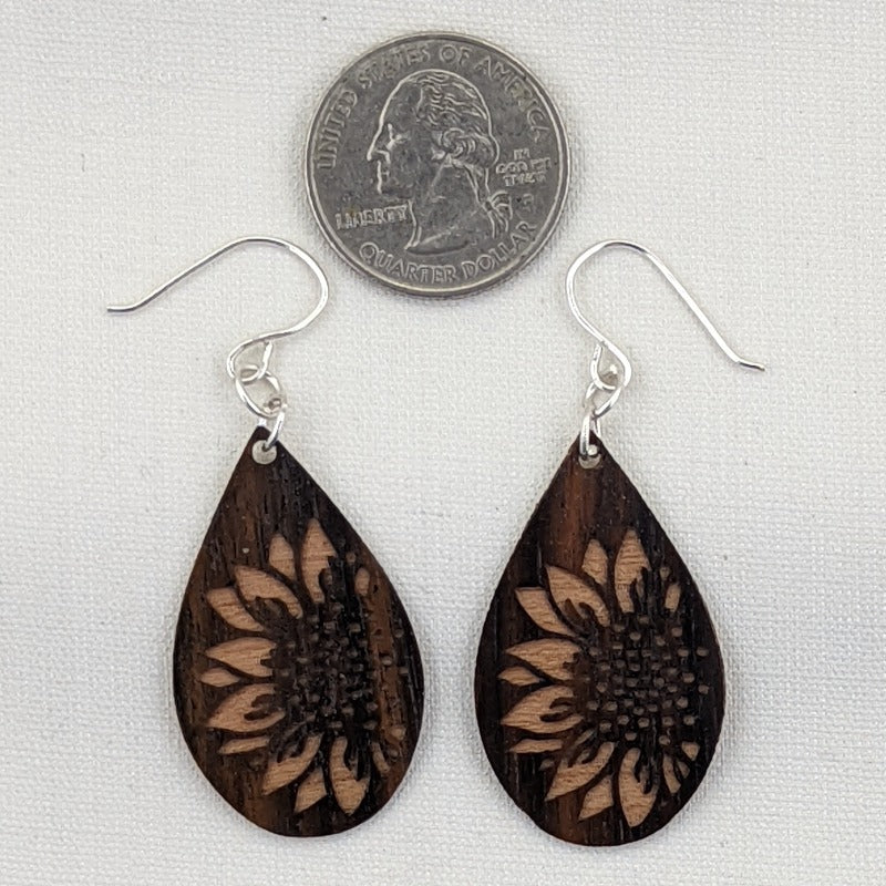 Sunflower Dangle Earrings, Ebony & Cherry