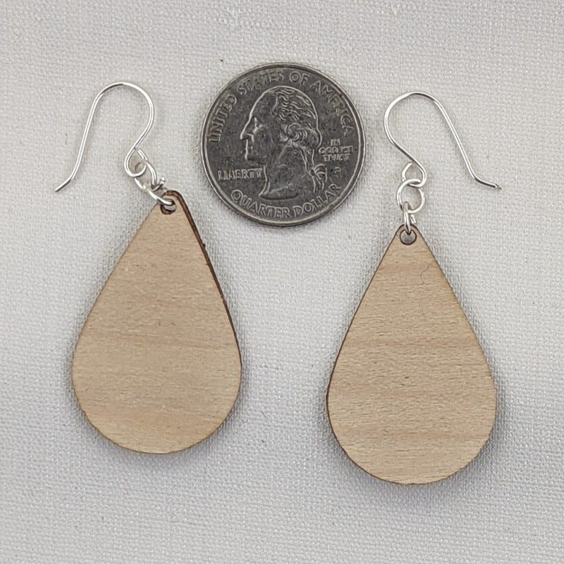 Earrings, maple back, size compared to US Quarter