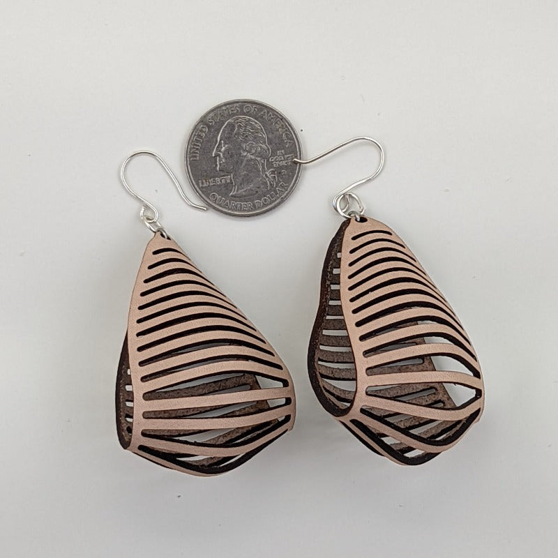 Shiner genuine leather dangle earrings, size comparison to US quarter