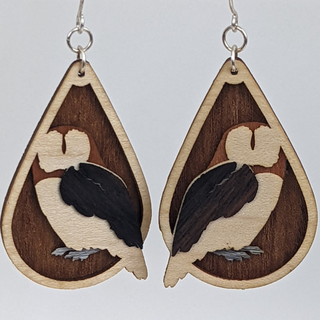 owl wooden drop earrings