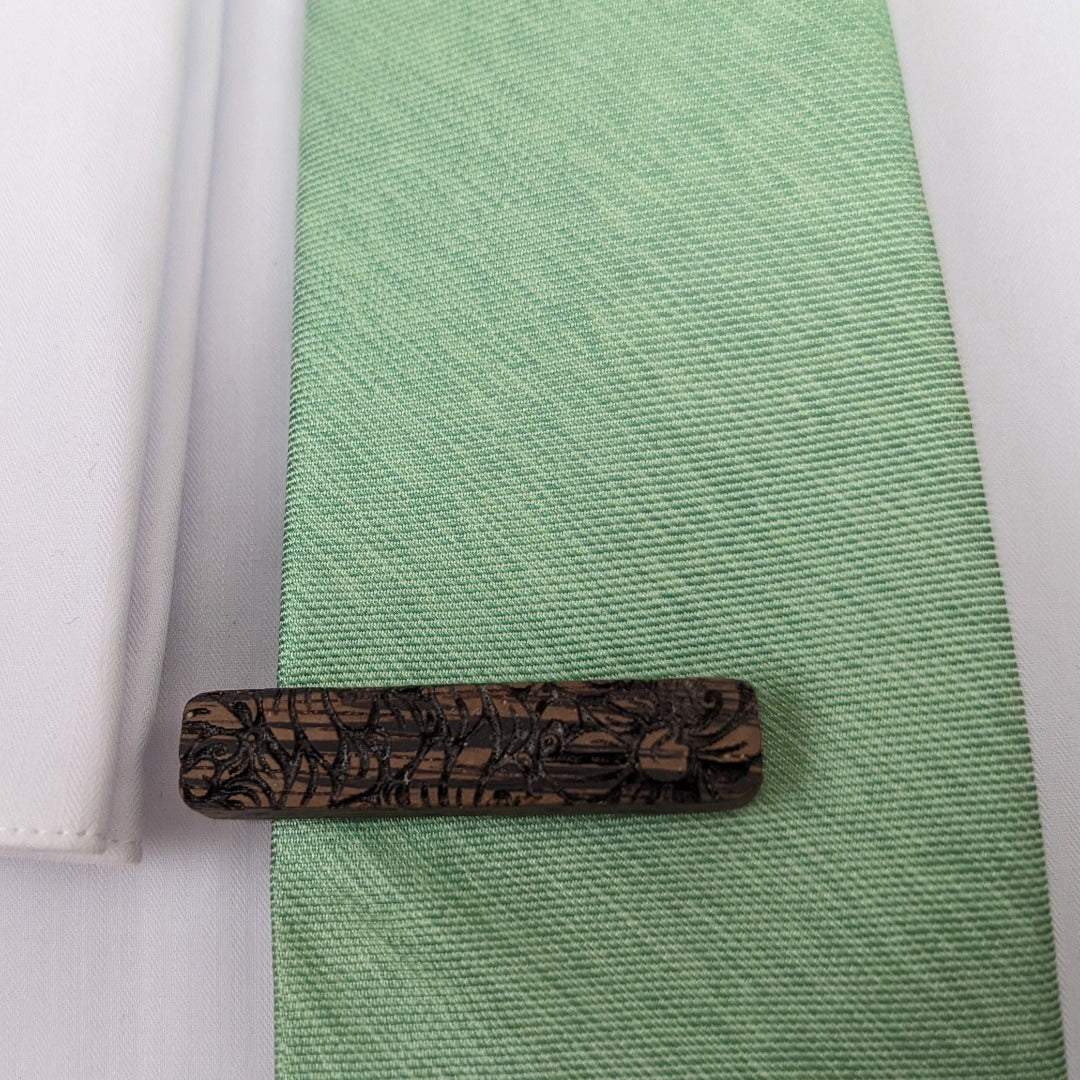 Wenge floral tie bar / tie clip