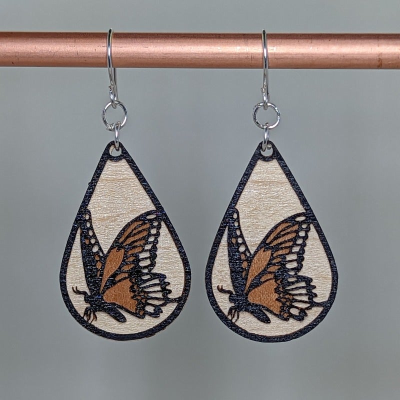 Butterfly Dangle Earrings, Cherry & Maple