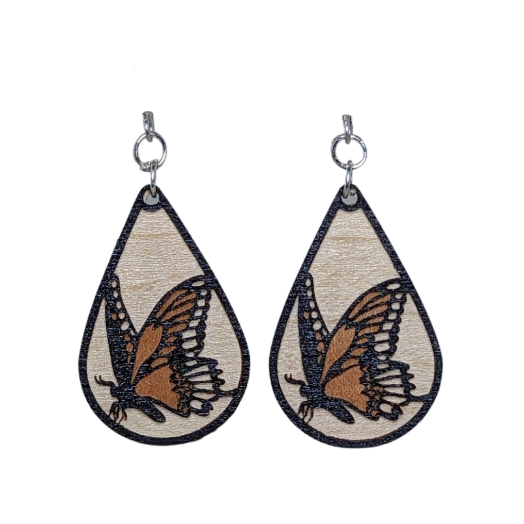 Butterfly Dangle Earrings, Cherry & Maple