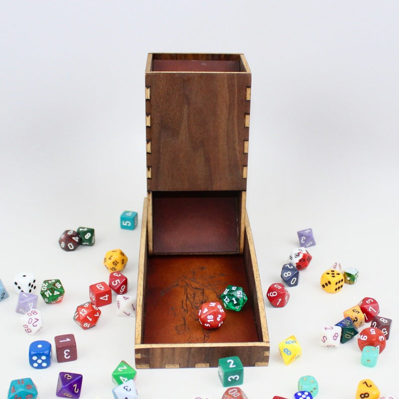 Dice tower with dice, front view