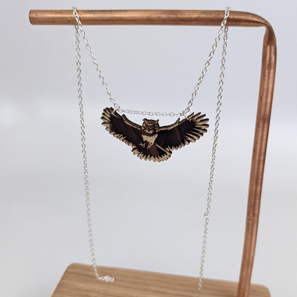 Flying Owl Pendant, Maple with Ebony inlay