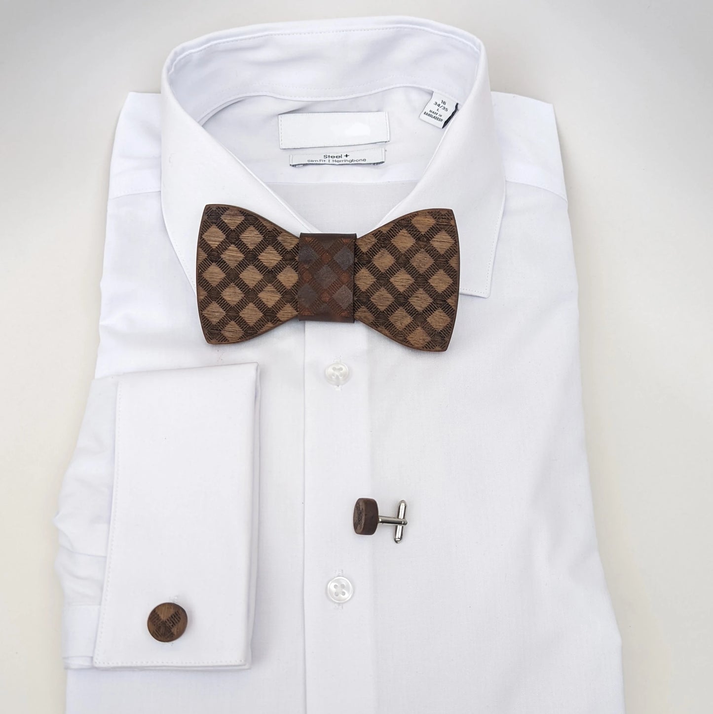 Walnut Plaid Bow Tie & Cufflinks Set