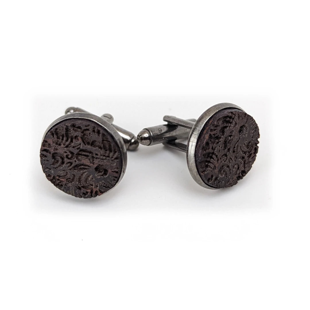 Wenge Floral Cufflinks and Tie Bar / Tie Clip